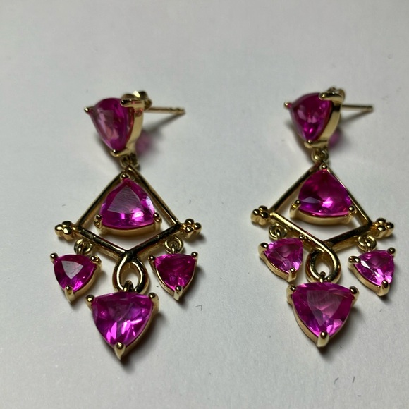Elegant Pink and Gold Dangle Earrings - Picture 1 of 8